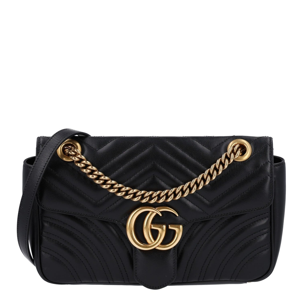 Calfskin Matelasse Small GG Marmont Shoulder Bag Black