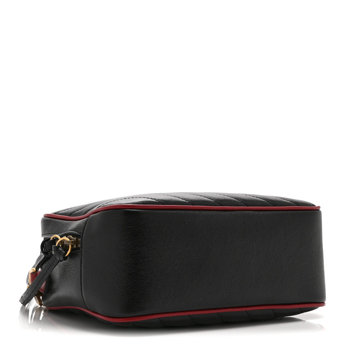 Vintage Effect Calfskin Matelasse Diagonal Small Torchon GG Marmont Bamboo Top Handle Shoulder Bag Black Romantic Cherry