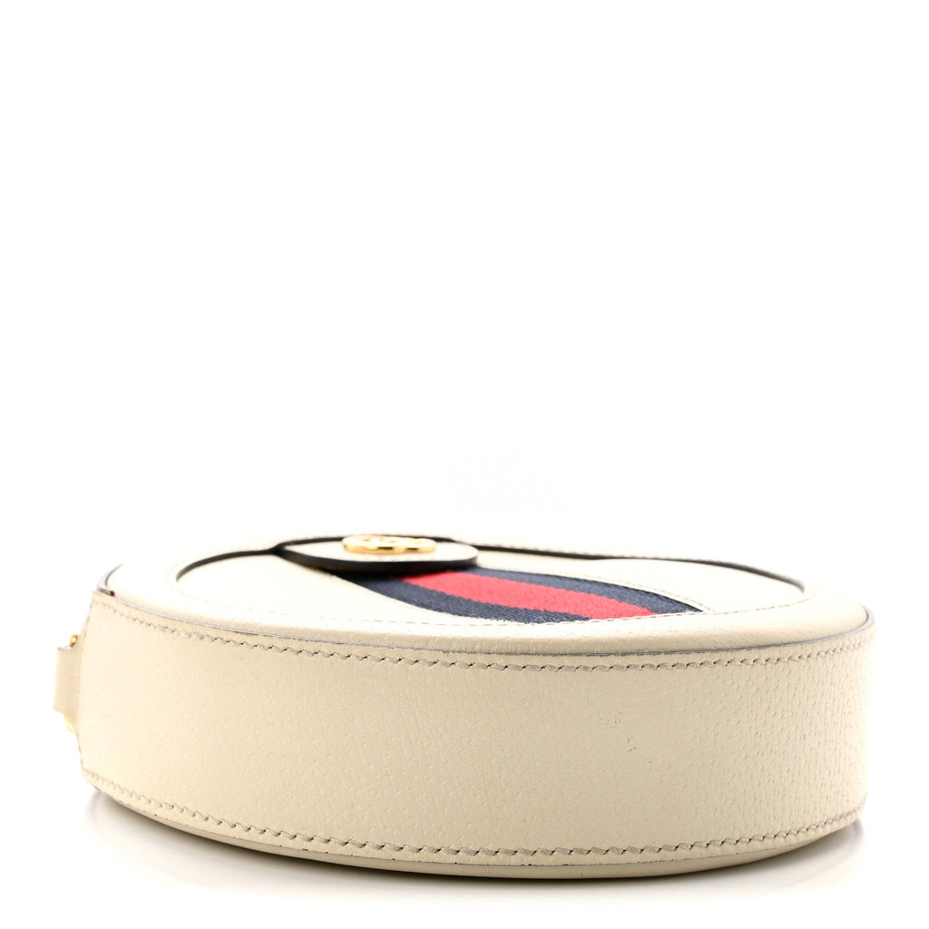 Textured Calfskin Web Mini Ophidia Round Shoulder Bag Mystic White
