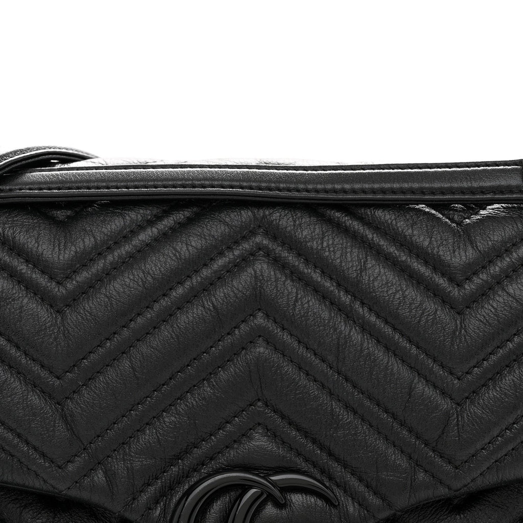 Soft Calfskin Matelasse Monochrome Medium GG Marmont Shoulder Bag Black