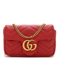 Calfskin Matelasse Super Mini GG Marmont Shoulder Bag Hibiscus Red