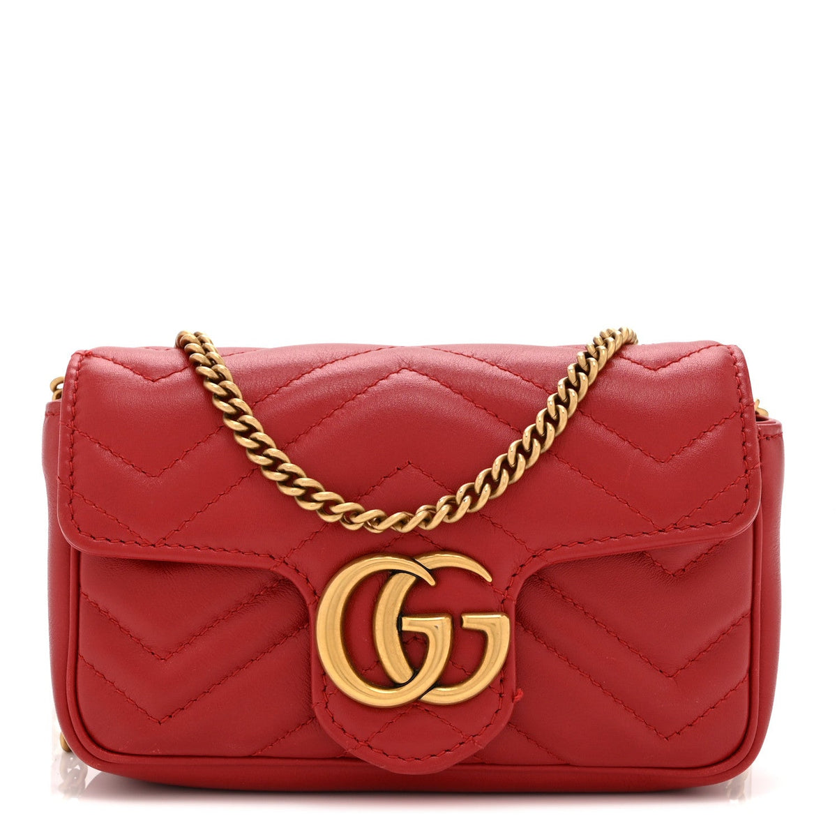 Calfskin Matelasse Super Mini GG Marmont Shoulder Bag Hibiscus Red
