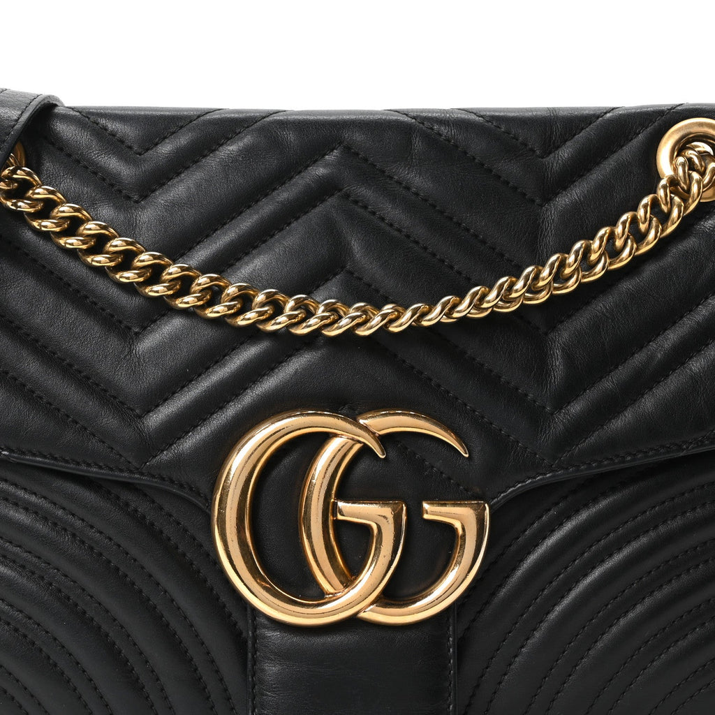 Calfskin Matelasse Medium GG Marmont Shoulder Bag Black