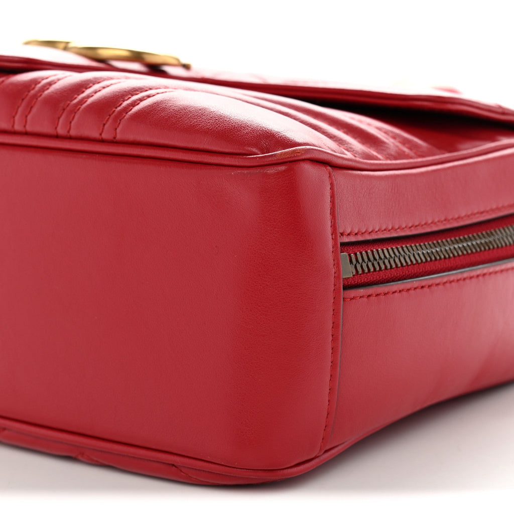 Calfskin Matelasse Sylvie Web Small GG Marmont Top Handle Shoulder Bag Hibiscus Red