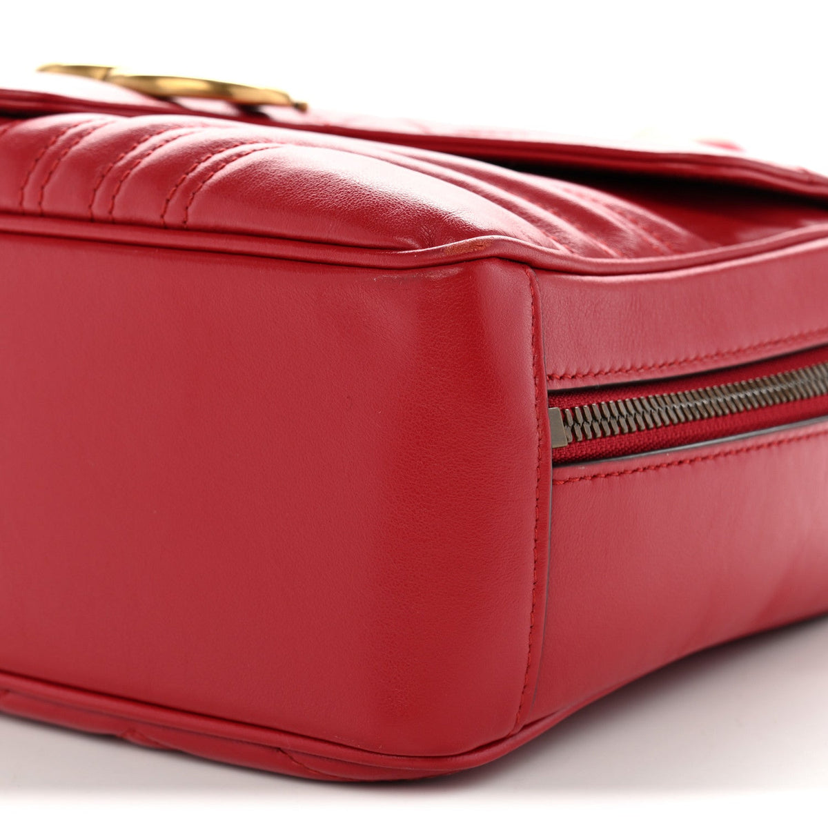 Calfskin Matelasse Sylvie Web Small GG Marmont Top Handle Shoulder Bag Hibiscus Red