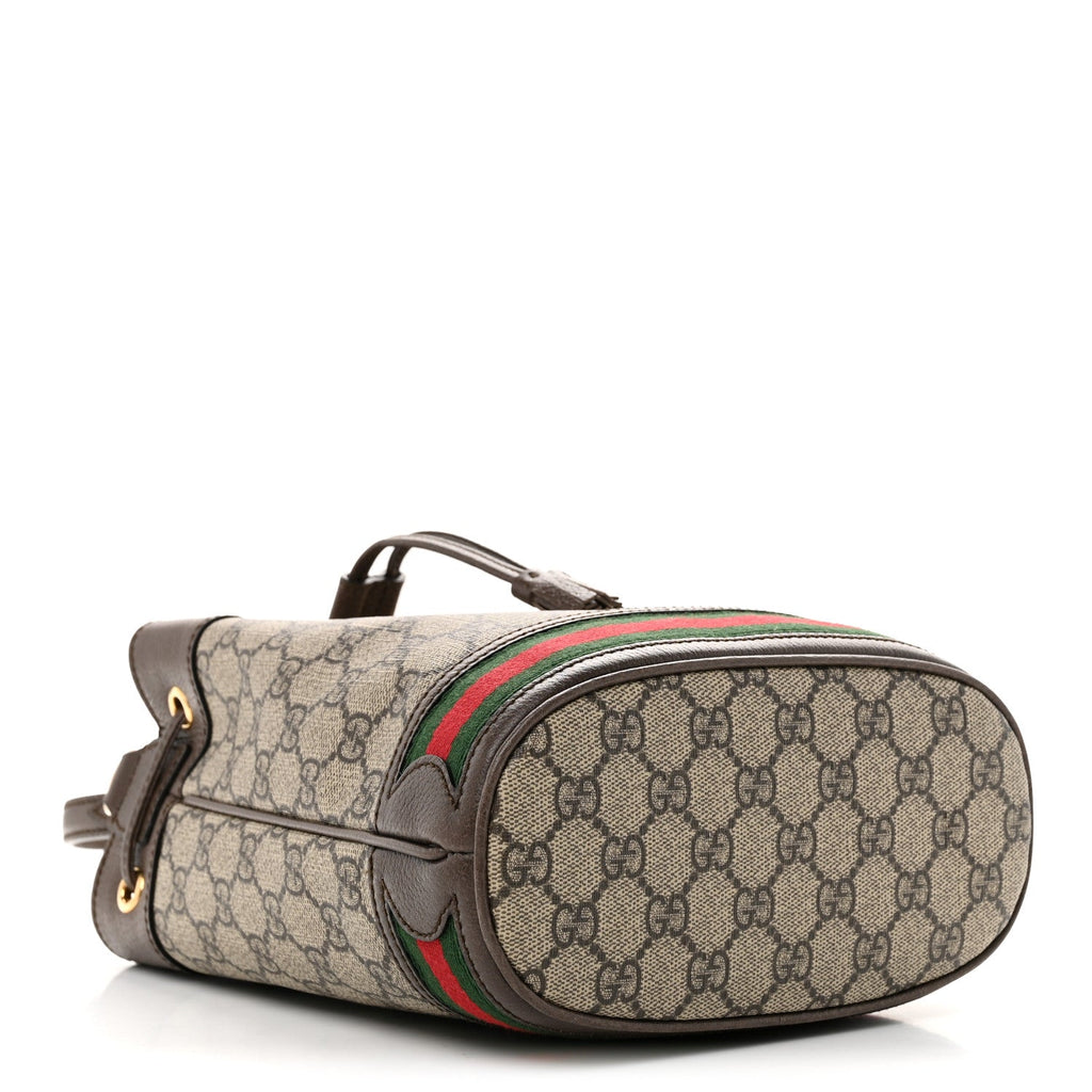 GG Supreme Monogram Web Small Ophidia Bucket Bag Brown