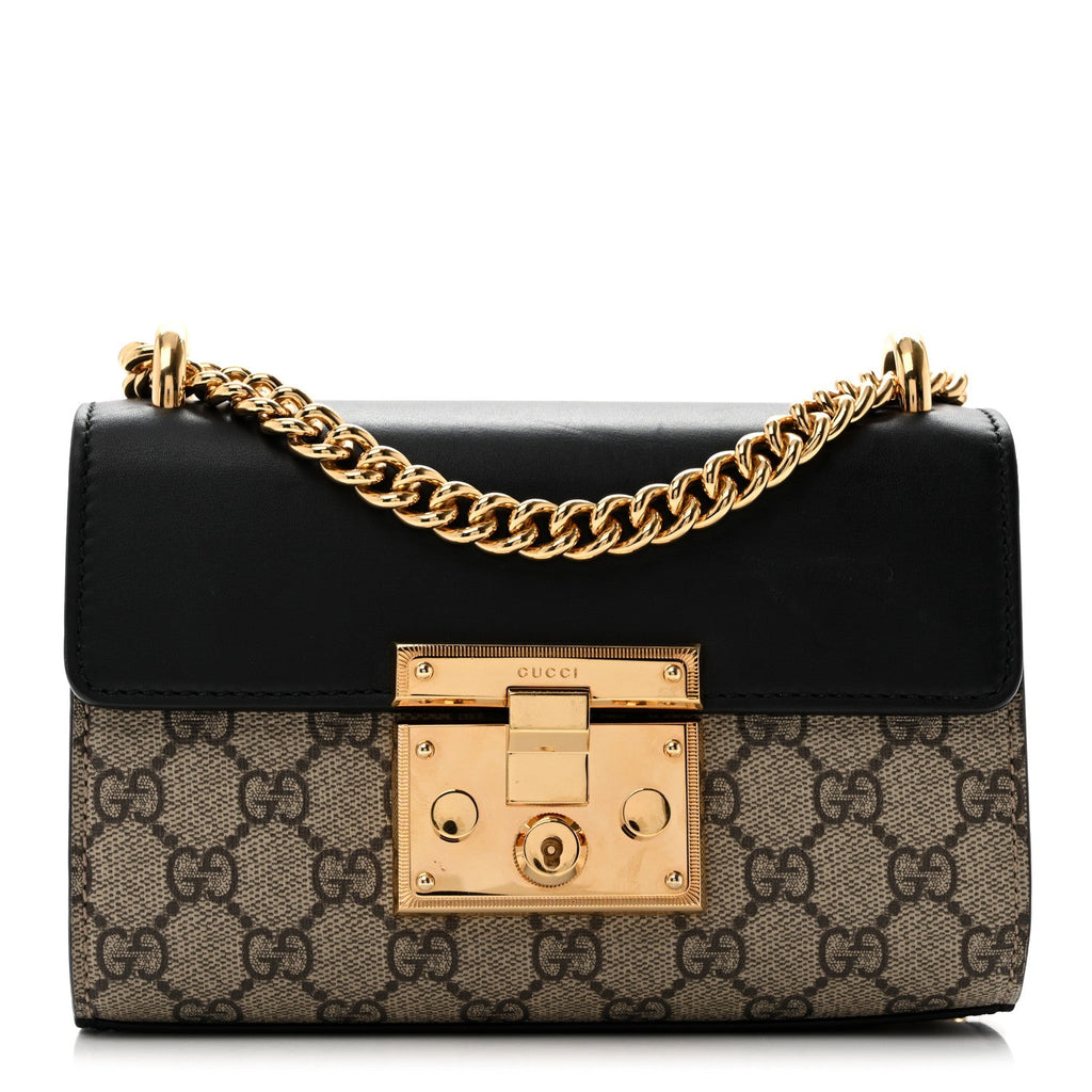 GG Supreme Monogram Calfskin Small Padlock Shoulder Bag Beige Black Cuir
