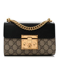 GG Supreme Monogram Calfskin Small Padlock Shoulder Bag Beige Black Cuir