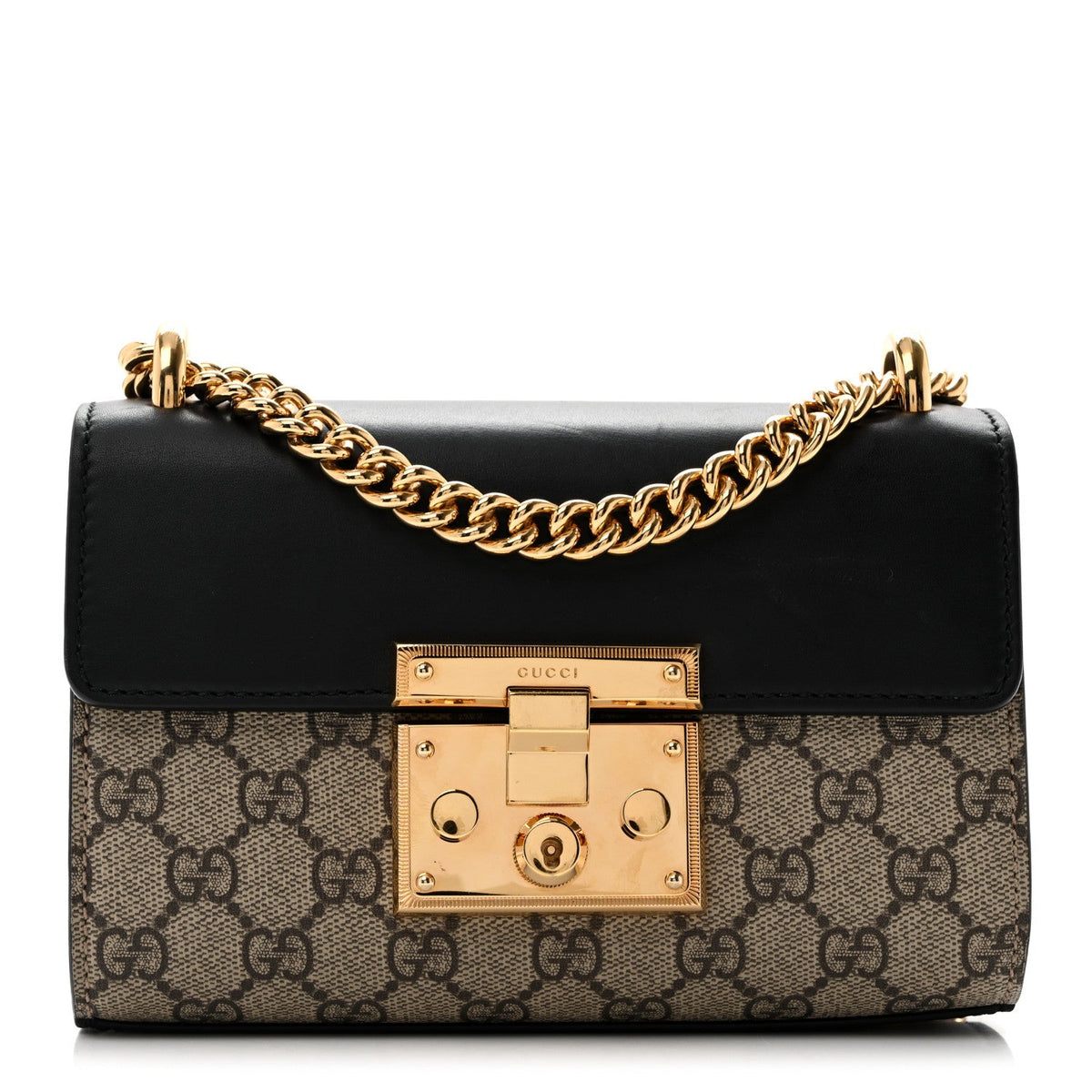 GG Supreme Monogram Calfskin Small Padlock Shoulder Bag Beige Black Cuir