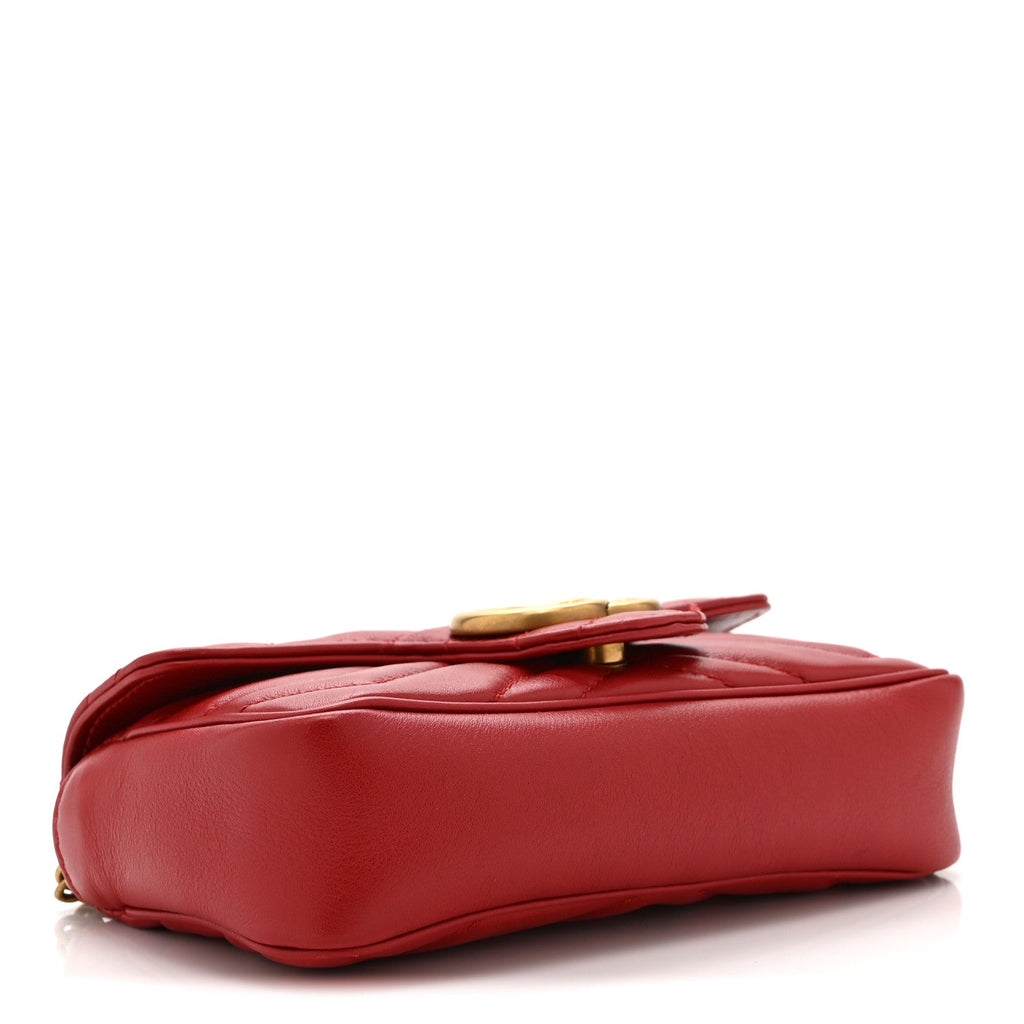 Calfskin Matelasse Super Mini GG Marmont Shoulder Bag Hibiscus Red