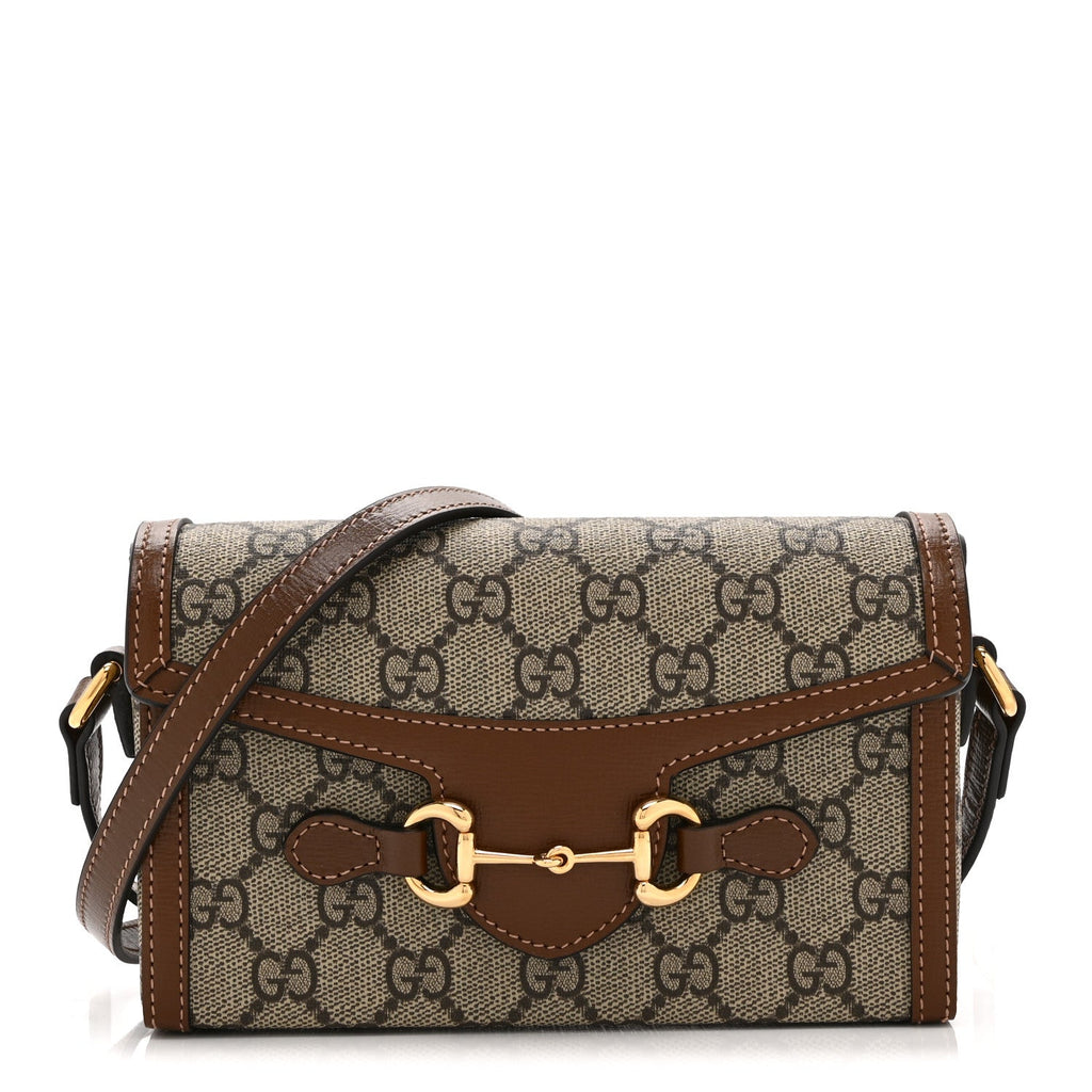 GG Supreme Monogram Mini Horsebit 1955 Shoulder Bag Beige Brown Sugar