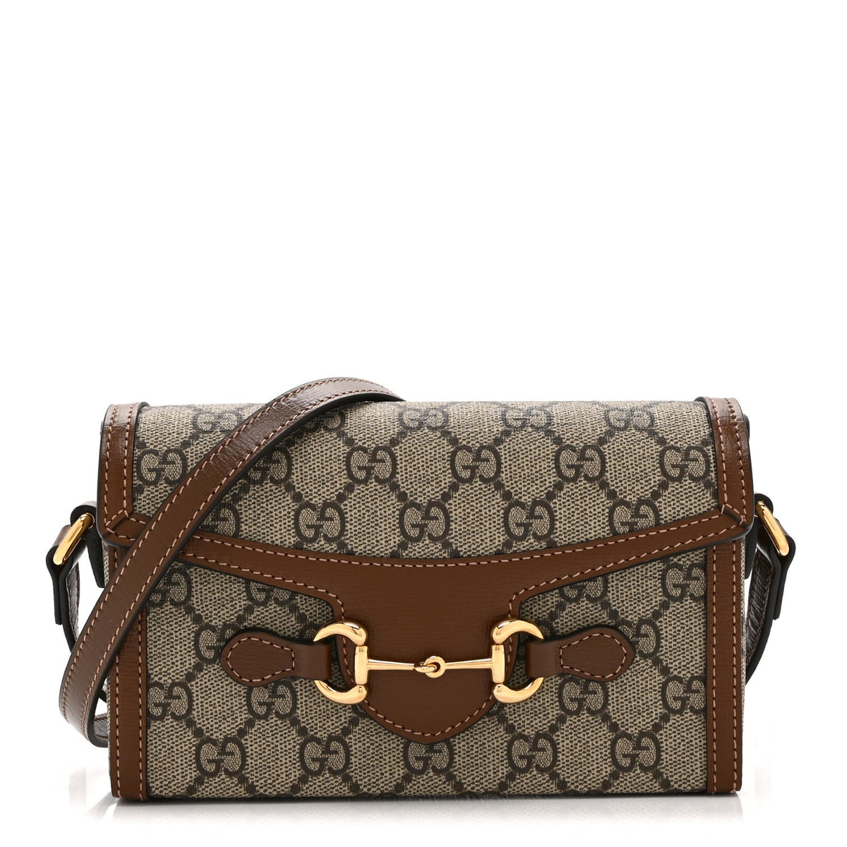 GG Supreme Monogram Mini Horsebit 1955 Shoulder Bag Beige Brown Sugar