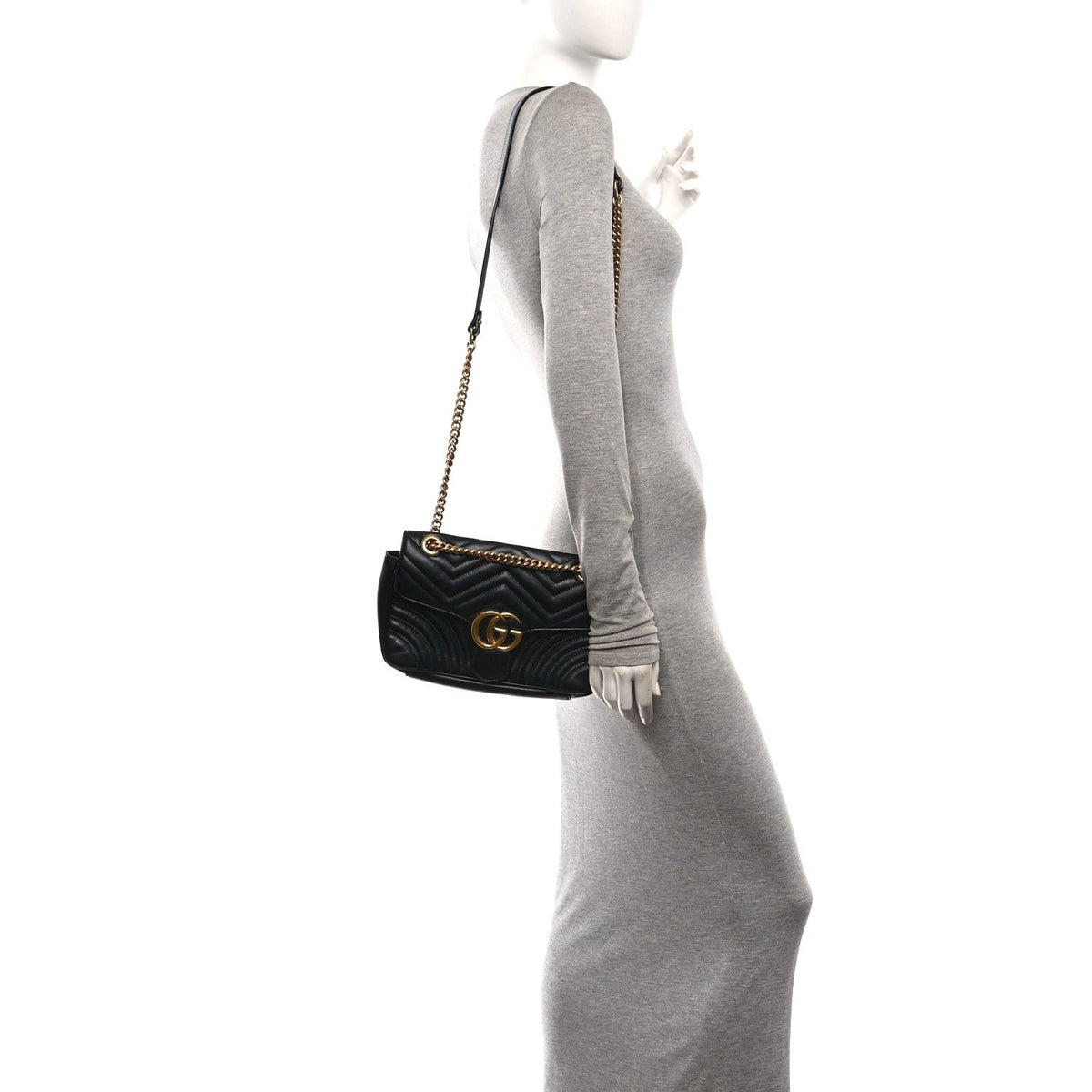 Calfskin Matelasse Small GG Marmont Shoulder Bag Black