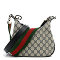 GG Supreme Monogram Textured Calfskin Web Small Attache Shoulder Bag Beige Blue