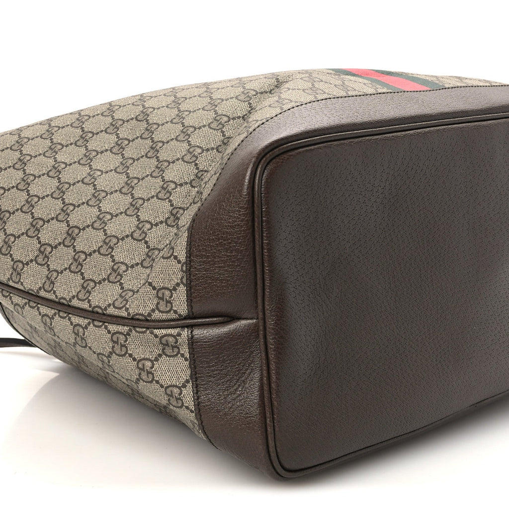 GG Supreme Monogram Textured Dollar Calfskin Web Large Ophidia Tote Beige Ebony New Acero