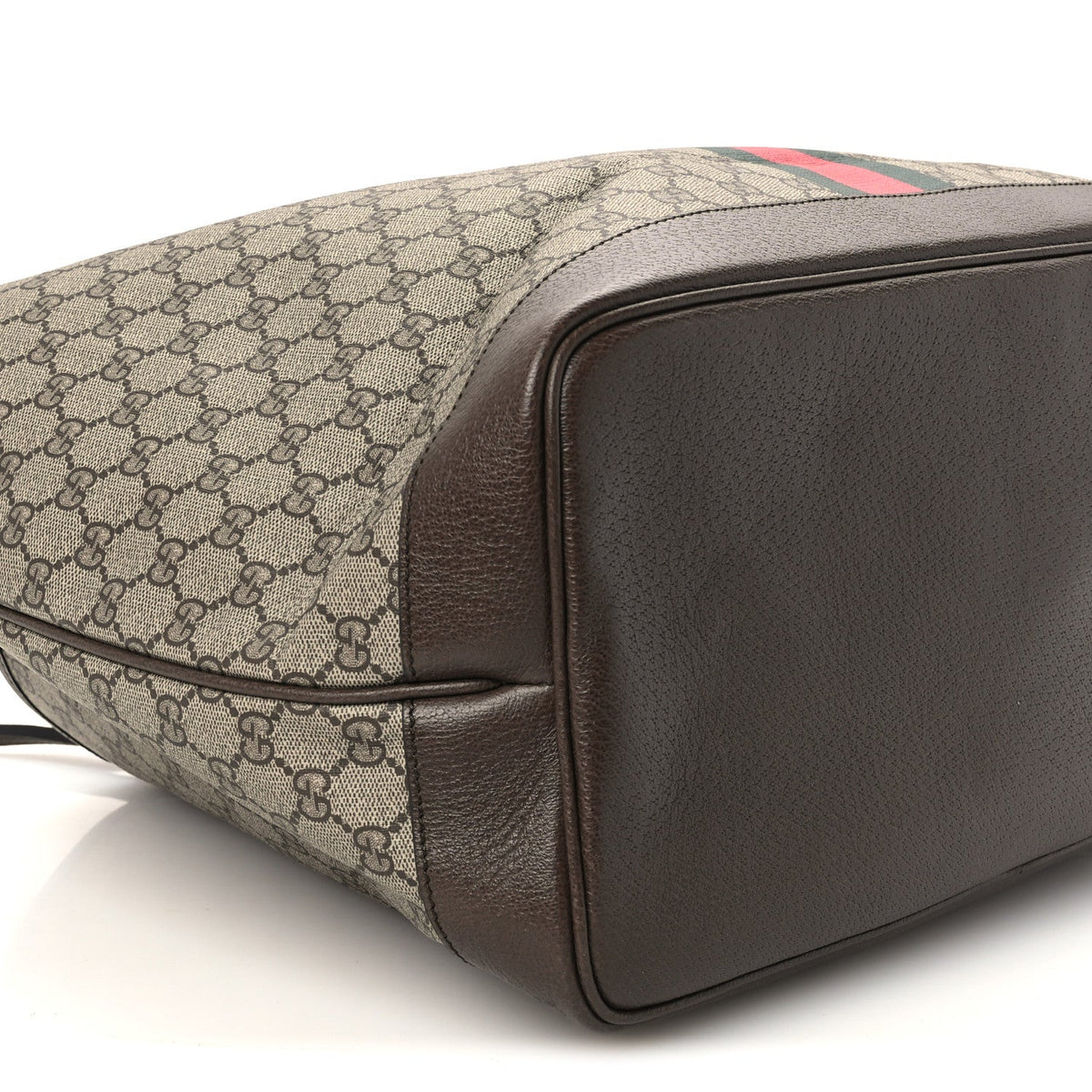 GG Supreme Monogram Textured Dollar Calfskin Web Large Ophidia Tote Beige Ebony New Acero