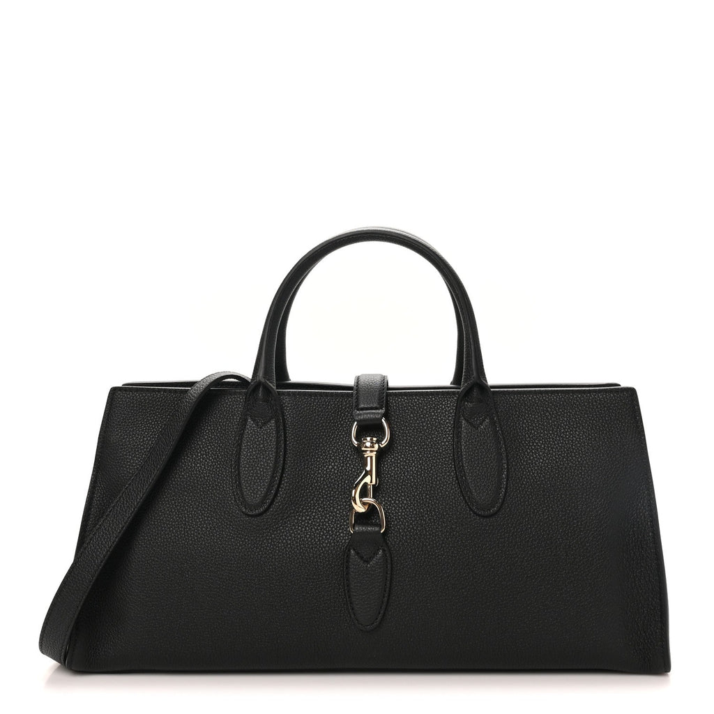 Grained Calfskin Medium Jackie Top Handle Bag Black