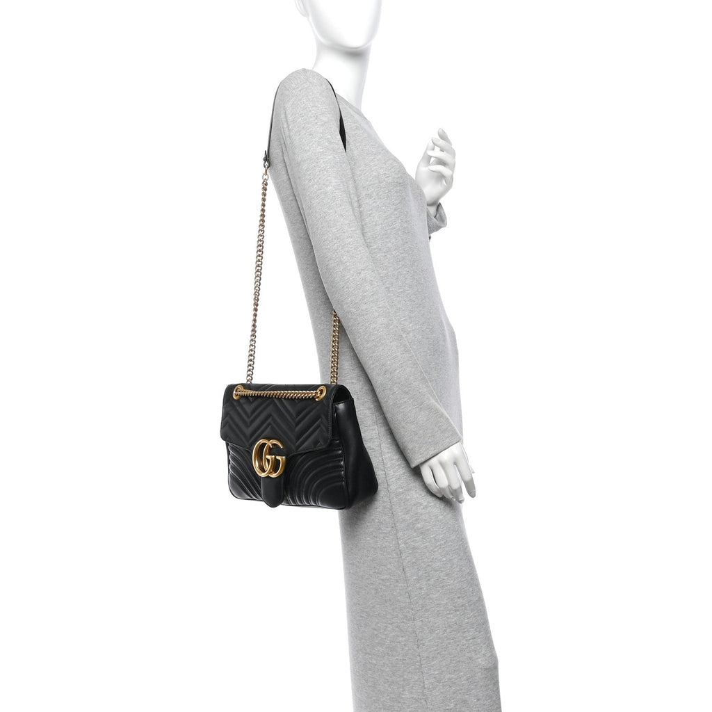 Calfskin Matelasse Medium GG Marmont Shoulder Bag Black
