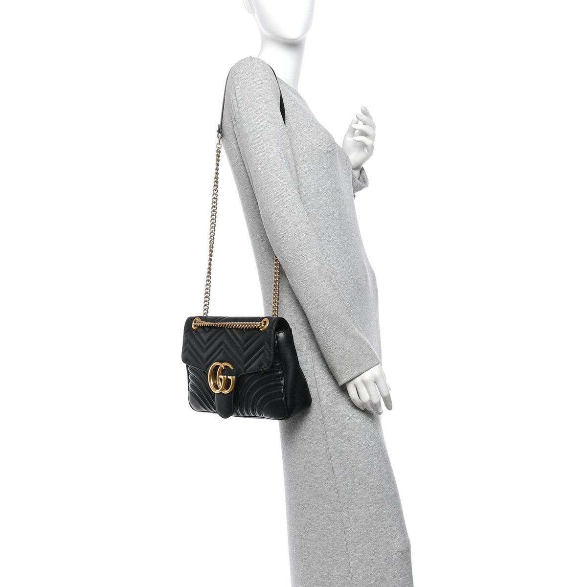 Calfskin Matelasse Medium GG Marmont Shoulder Bag Black