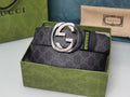 GUCCI Embellished coated-canvas and leather belt