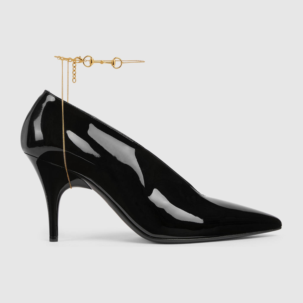 Gucci Women's Black Leather Décolletté Pumps with Jewel