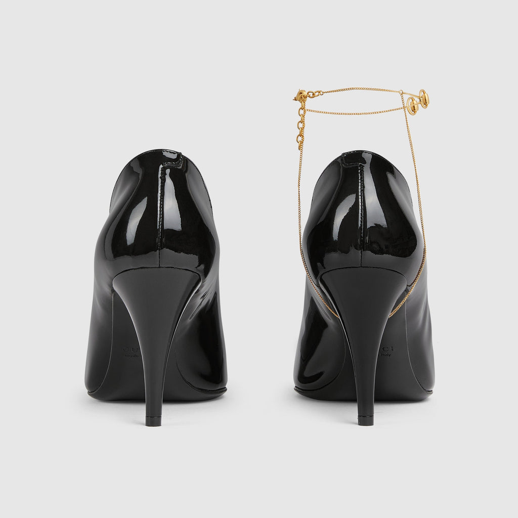 Gucci Women's Black Leather Décolletté Pumps with Jewel