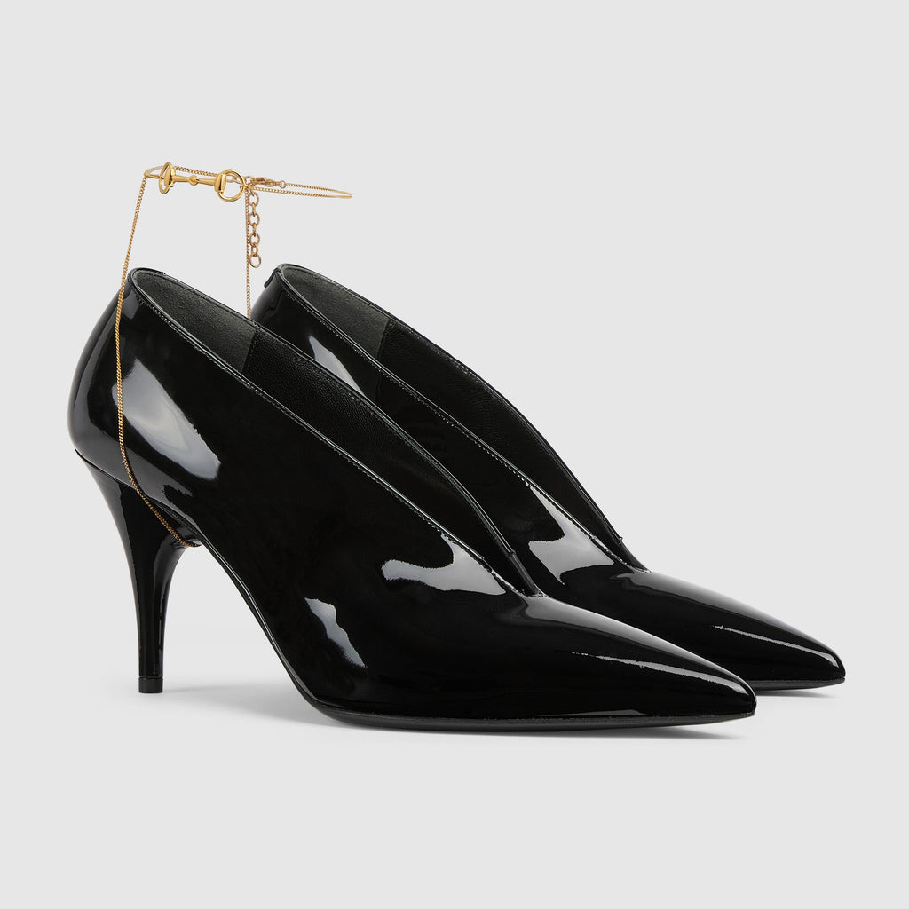 Gucci Women's Black Leather Décolletté Pumps with Jewel