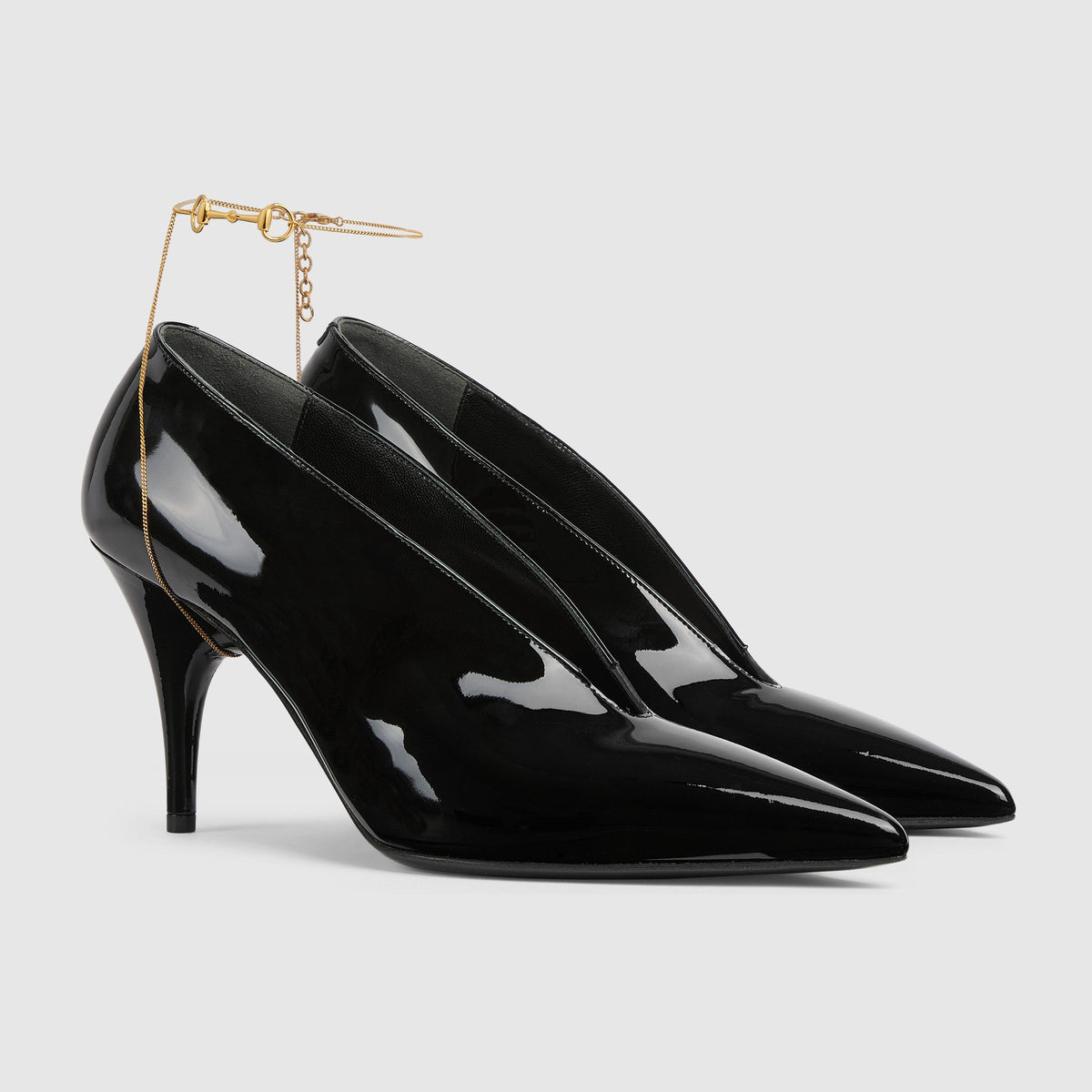 Gucci Women's Black Leather Décolletté Pumps with Jewel