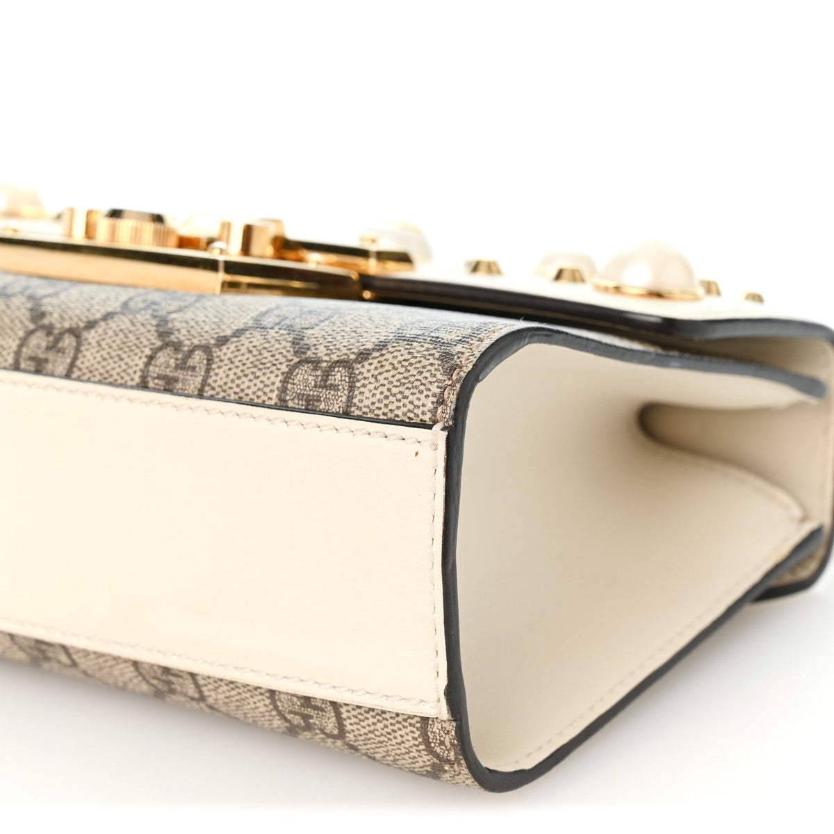 GG Supreme Monogram Studded Small Padlock Shoulder Bag White