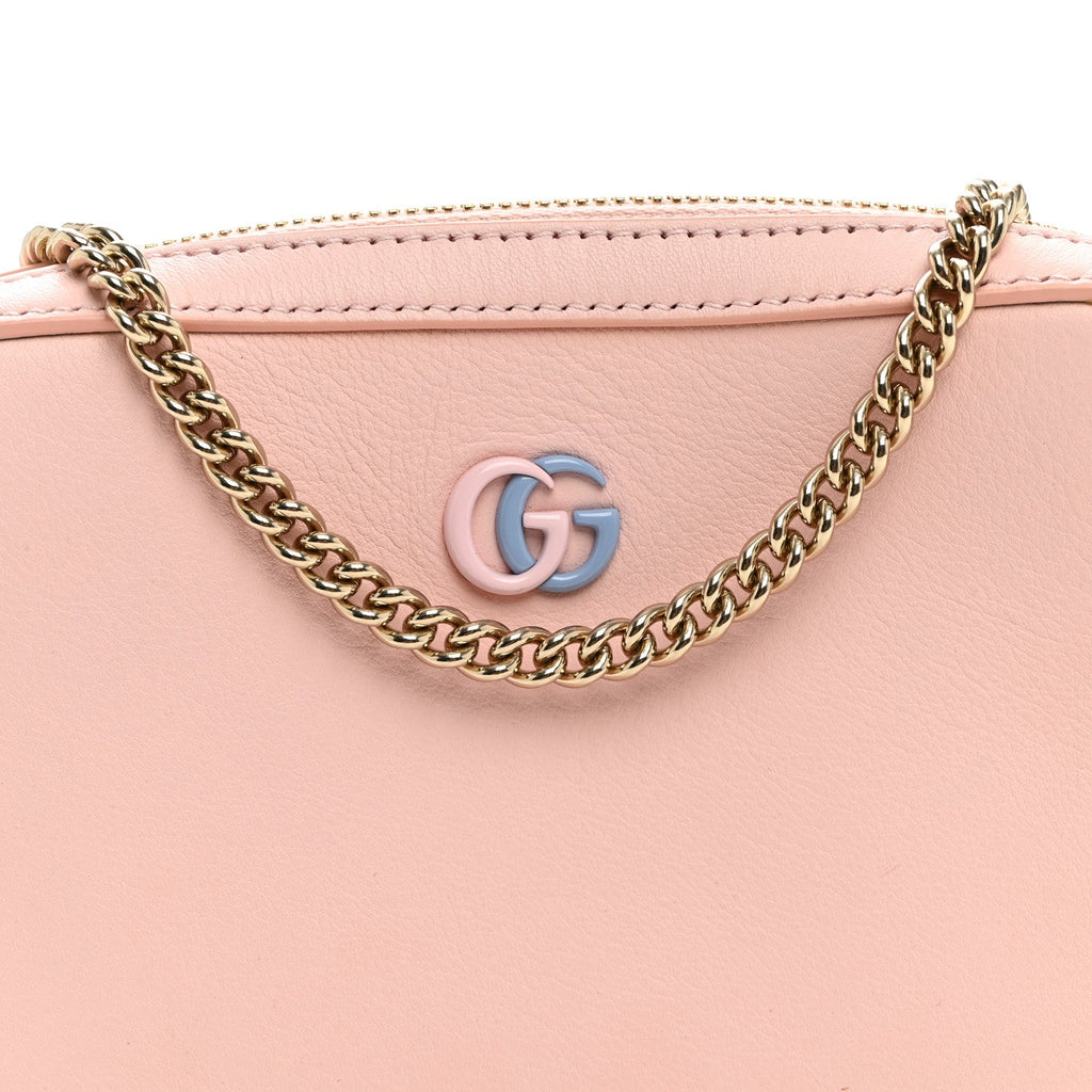 Dollar Calfskin Enamel Super Mini GG Marmont Chain Shoulder Bag Light Pink Blue