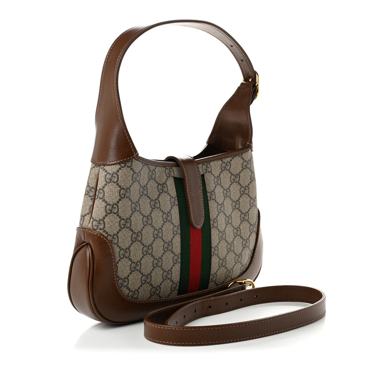 GG Supreme Monogram Azalea Calfskin Web Small Jackie 1961 Hobo Beige Ebony Brown Sugar