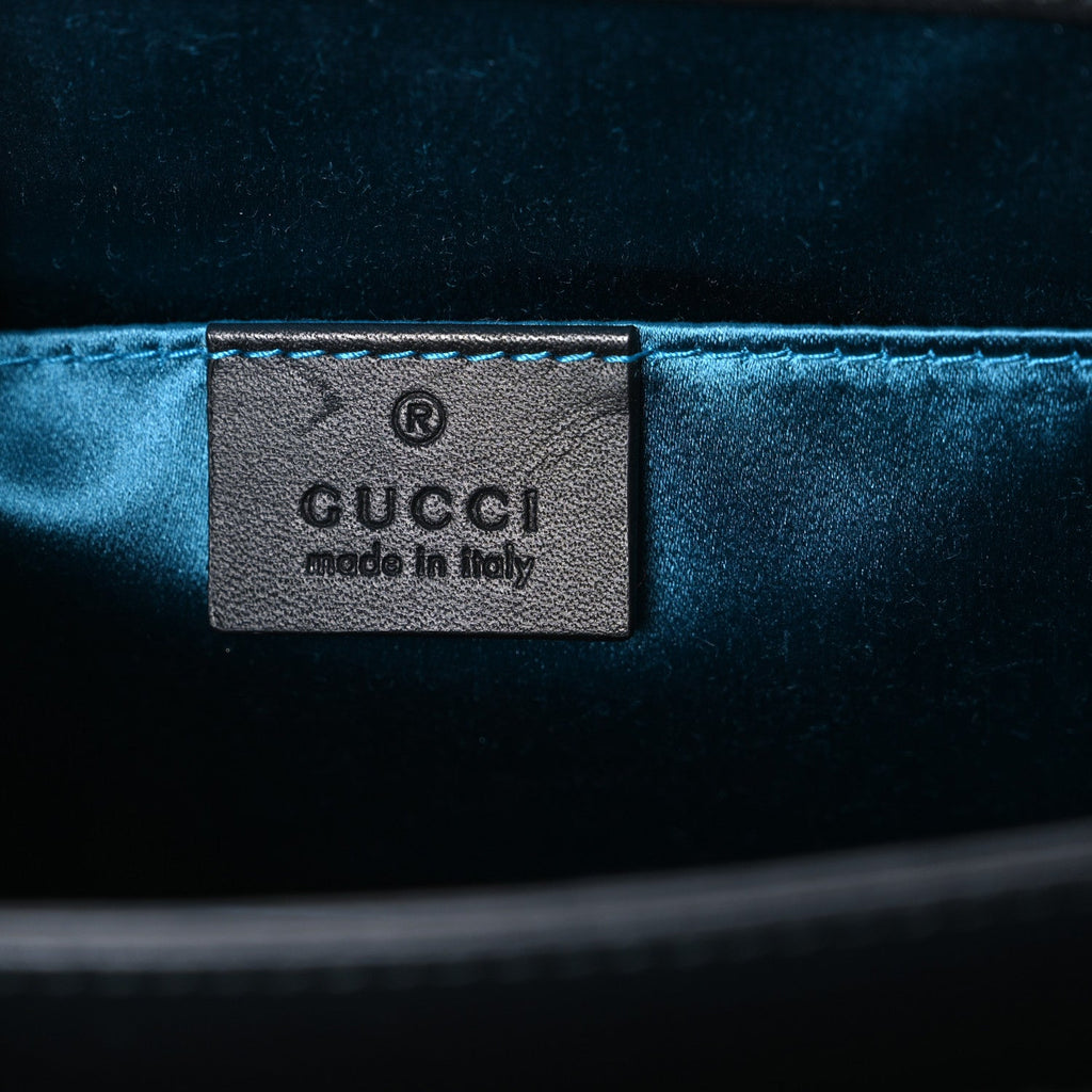 Suede Patent Web Dragon Embroidered Small Ophidia Chain Shoulder Bag Blue Black