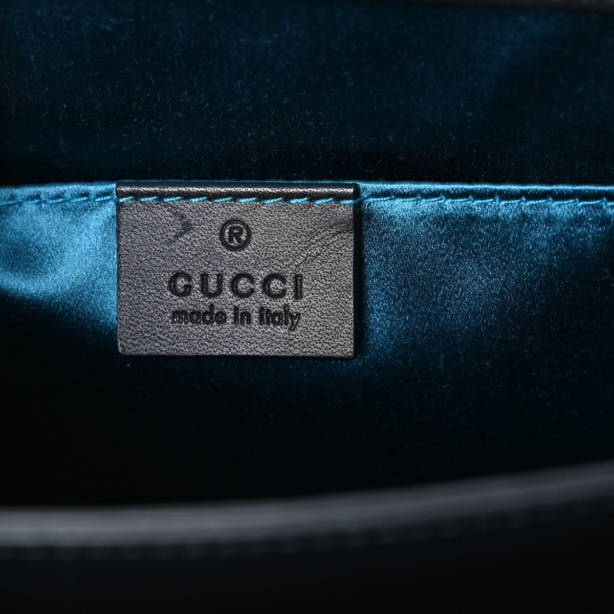 Suede Patent Web Dragon Embroidered Small Ophidia Chain Shoulder Bag Blue Black