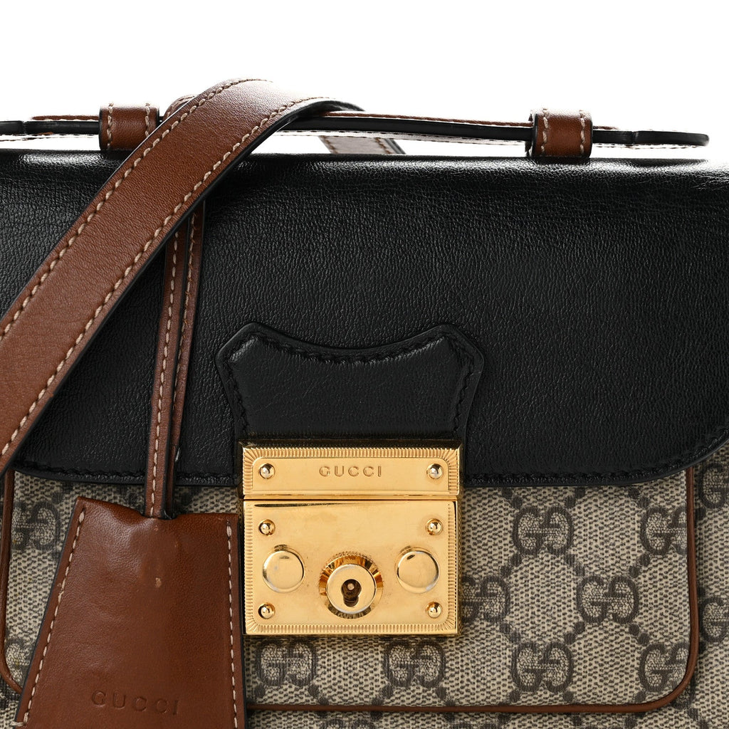 GG Supreme Monogram New Sakai Lux Calfskin Mini Padlock Flap Pocket Shoulder Bag Beige Ebony Black Cuir