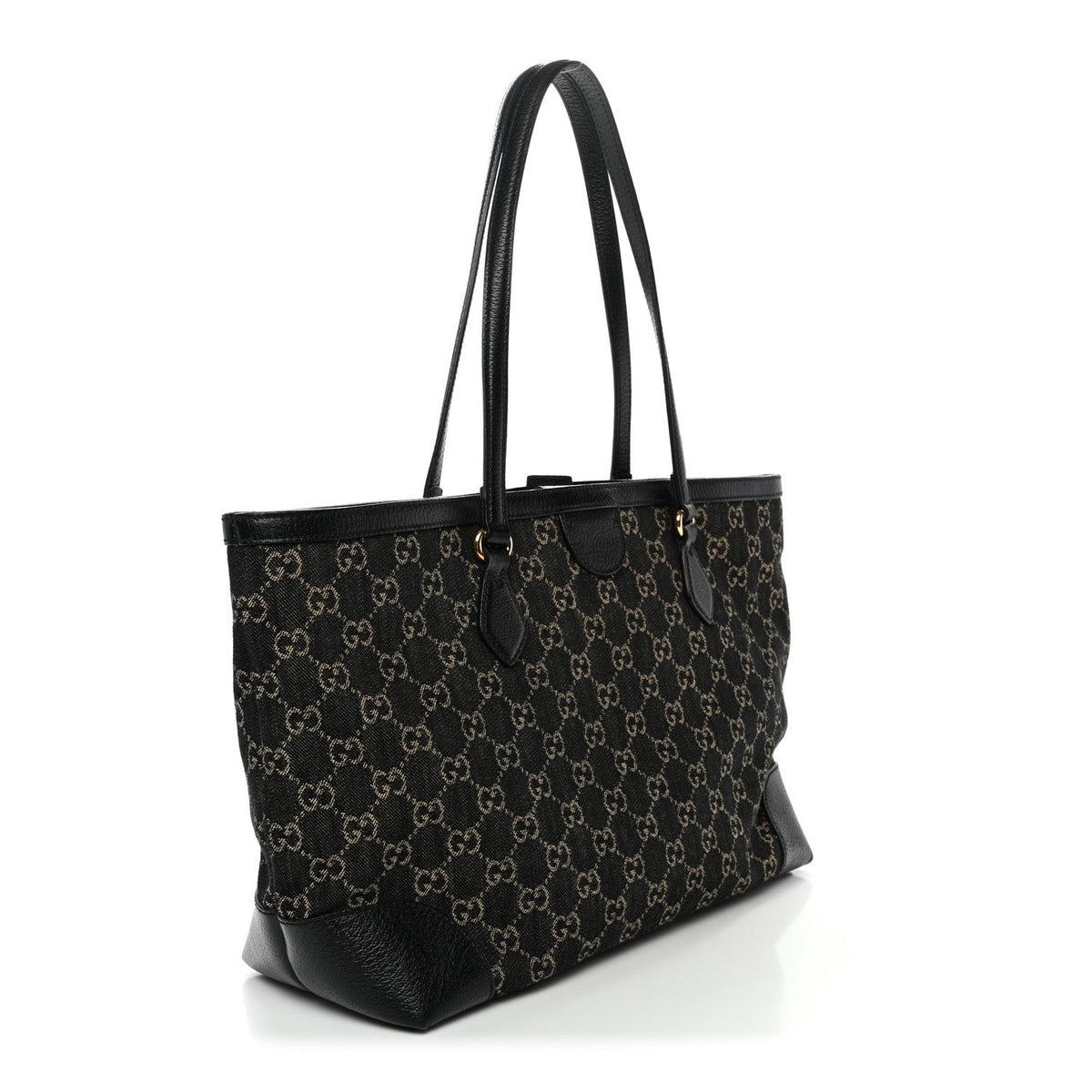 Jacquard Black Denim GG Monogram Medium Ophidia Shopping Tote Black Ivory