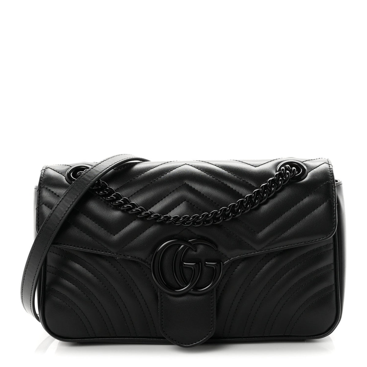 Calfskin Matelasse Monochrome Small GG Marmont Shoulder Bag Black