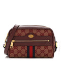 Monogram Textured Dollar Calfskin Web Mini Ophidia Shoulder Bag Sahara Rubino Chardonnay