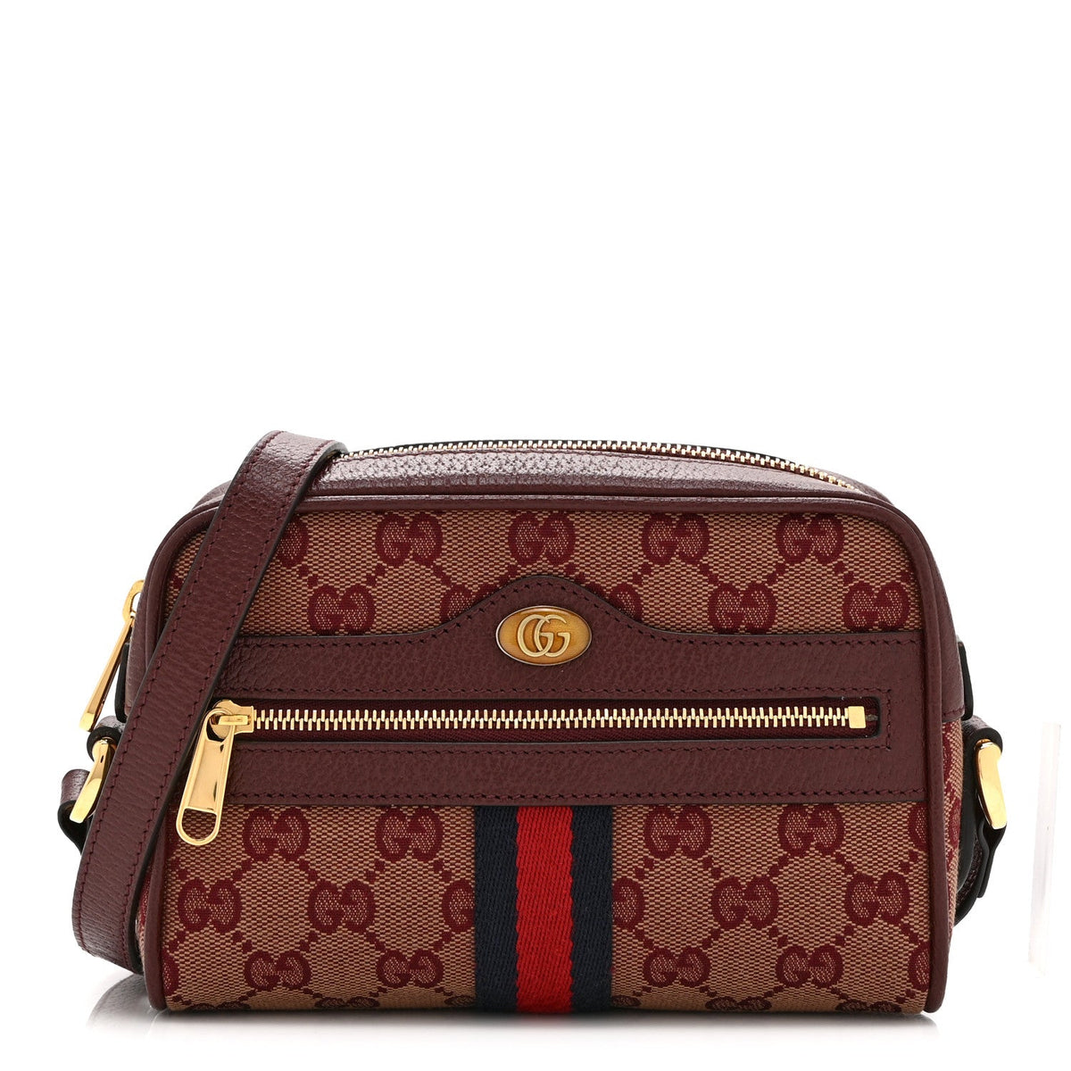 Monogram Textured Dollar Calfskin Web Mini Ophidia Shoulder Bag Sahara Rubino Chardonnay