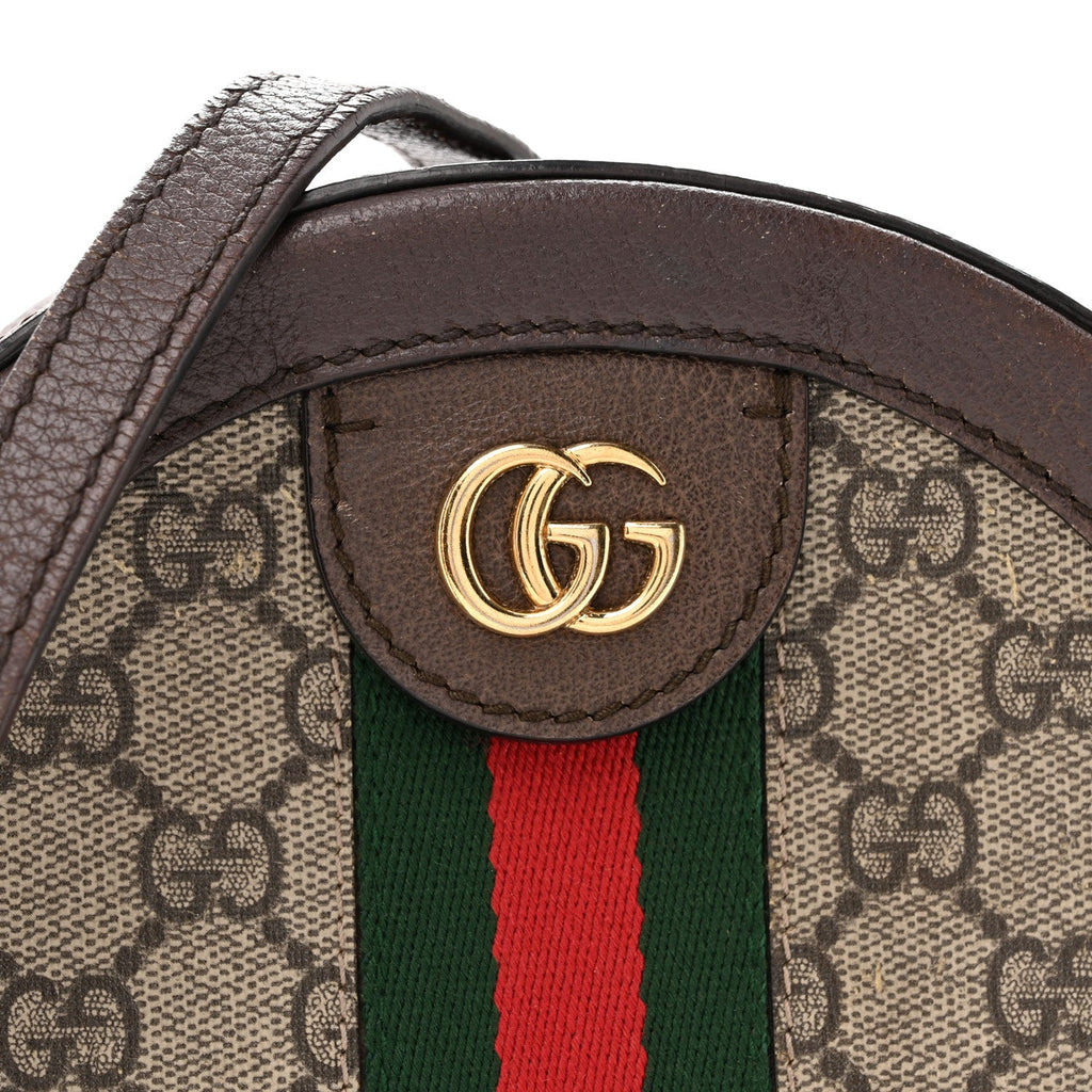 GG Supreme Monogram Web Mini Ophidia Round Shoulder Bag Brown