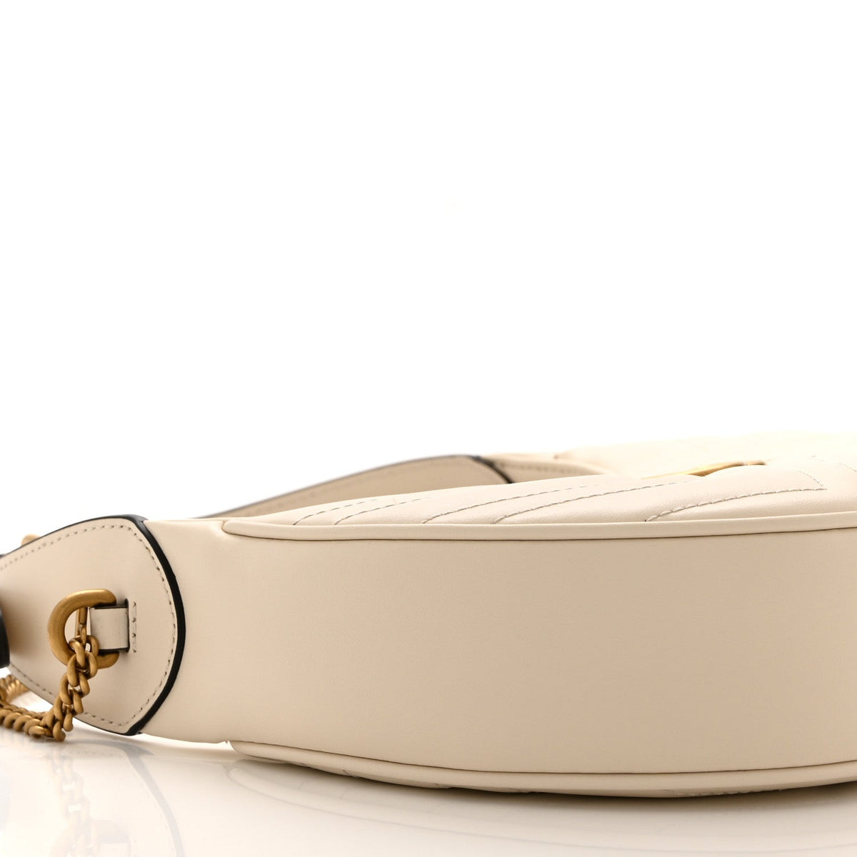 Calfskin Matelasse Chevron Mini GG Marmont Half Moon Hobo Mystic White