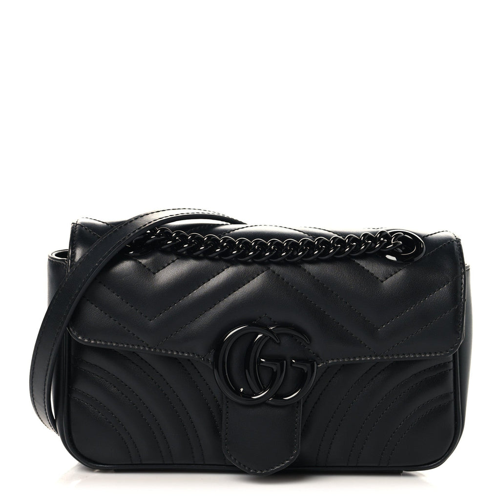 Calfskin Matelasse Monochrome Mini GG Marmont Shoulder Bag Black