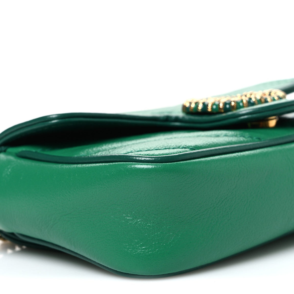 Azalea Calfskin Enamel Matelasse Diagonal Super Mini Torchon GG Marmont Shoulder Bag New Shamarock Emerald