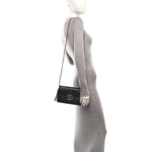 Calfskin Matelasse GG Marmont Chain Wallet Black