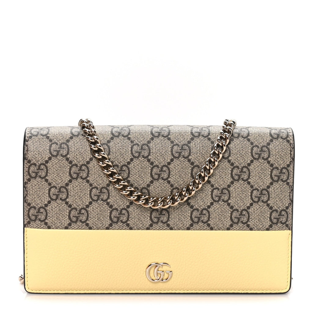 Dollar Calfskin GG Supreme Monogram Mini GG Marmont Chain Wallet Beige Light Yellow