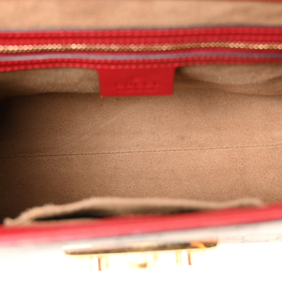 GG Supreme Monogram Calfskin Small Padlock Top Handle Bag Beige Hibiscus Red New Rosette
