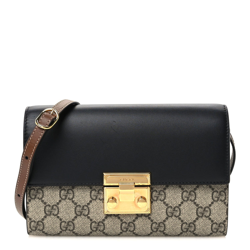 GG Supreme Monogram Calfskin Mini Padlock Shoulder Bag Beige Black Cuir