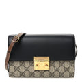 GG Supreme Monogram Calfskin Mini Padlock Shoulder Bag Beige Black Cuir