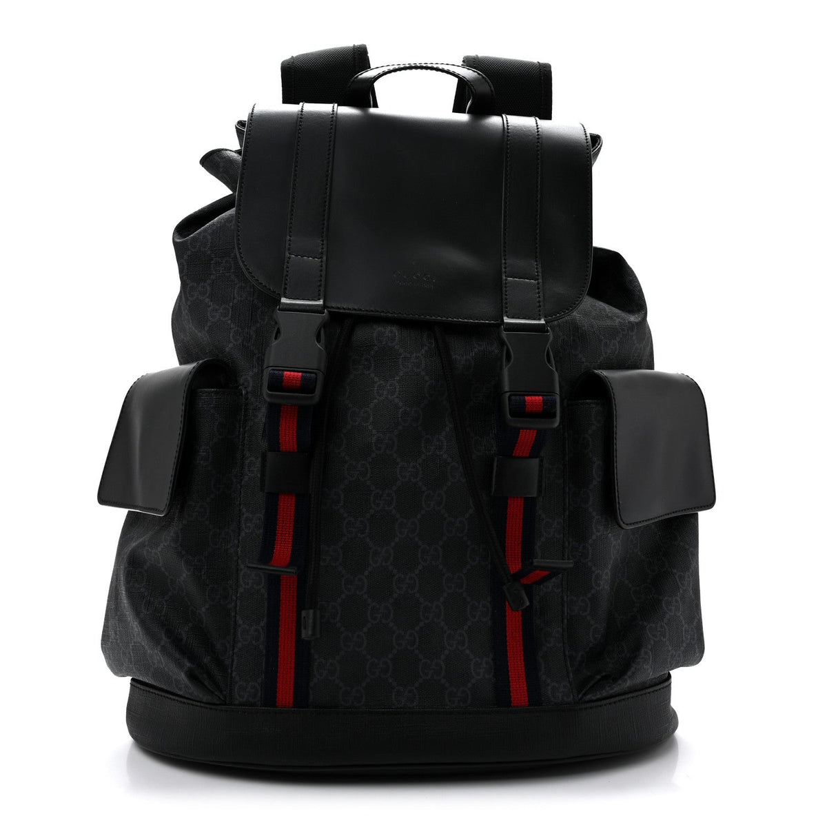 Soft GG Supreme Monogram Calfskin Web Double Buckle Backpack Black