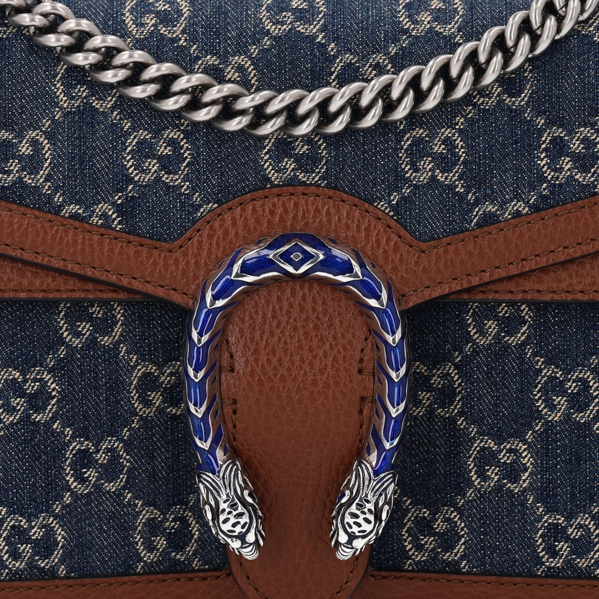 New Denim GG Monogram Dollar Calfskin Enamel Small Dionysus Shoulder Bag Blue Tea Cuir Epilog Electric Blue