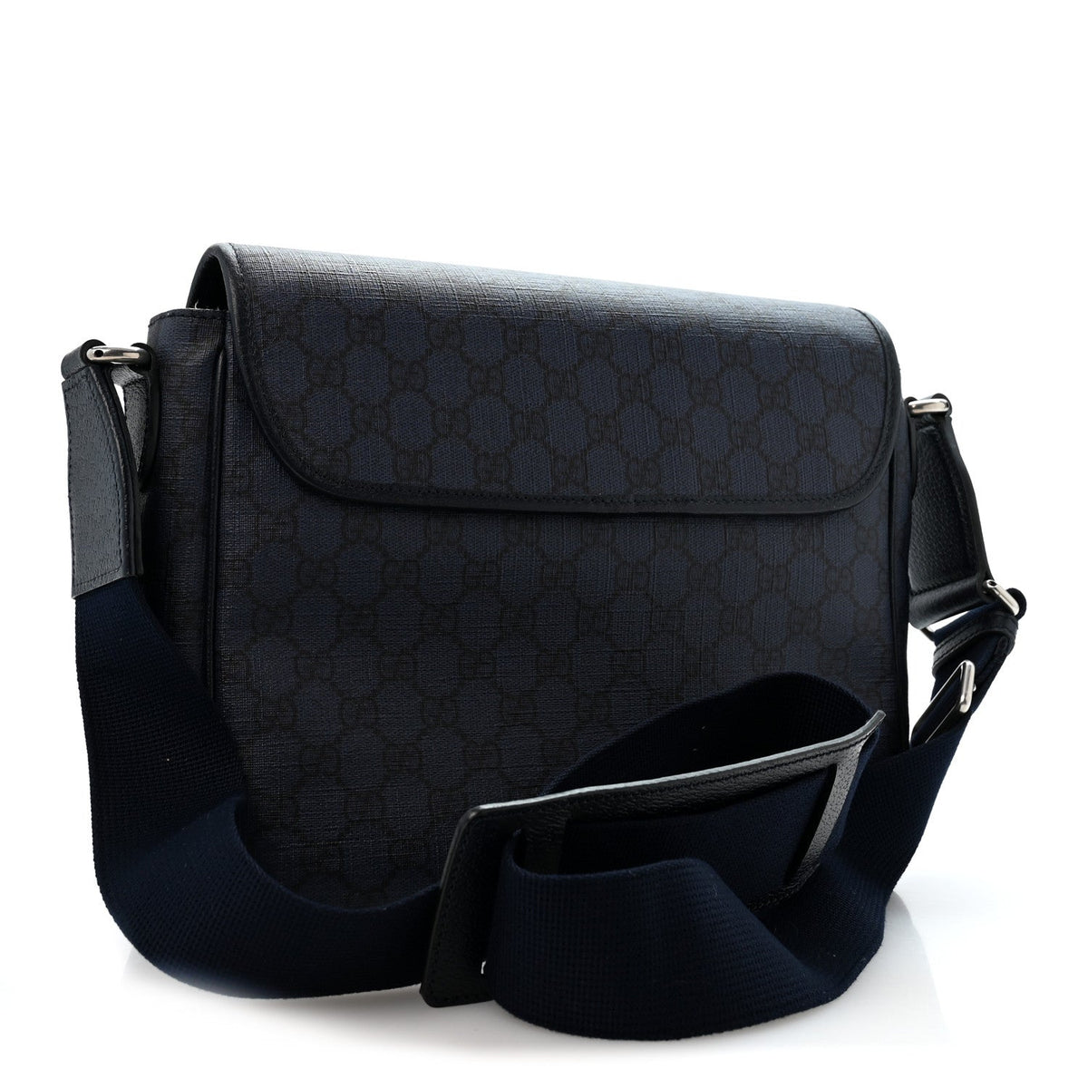 Tender GG Supreme Monogram Textured Dollar Calfskin Ophidia Messenger Bag Dark Blue